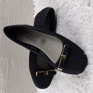 Primark Comfort Black Snakeskin Leather Upper Square Toe Slip On Flat Shoe